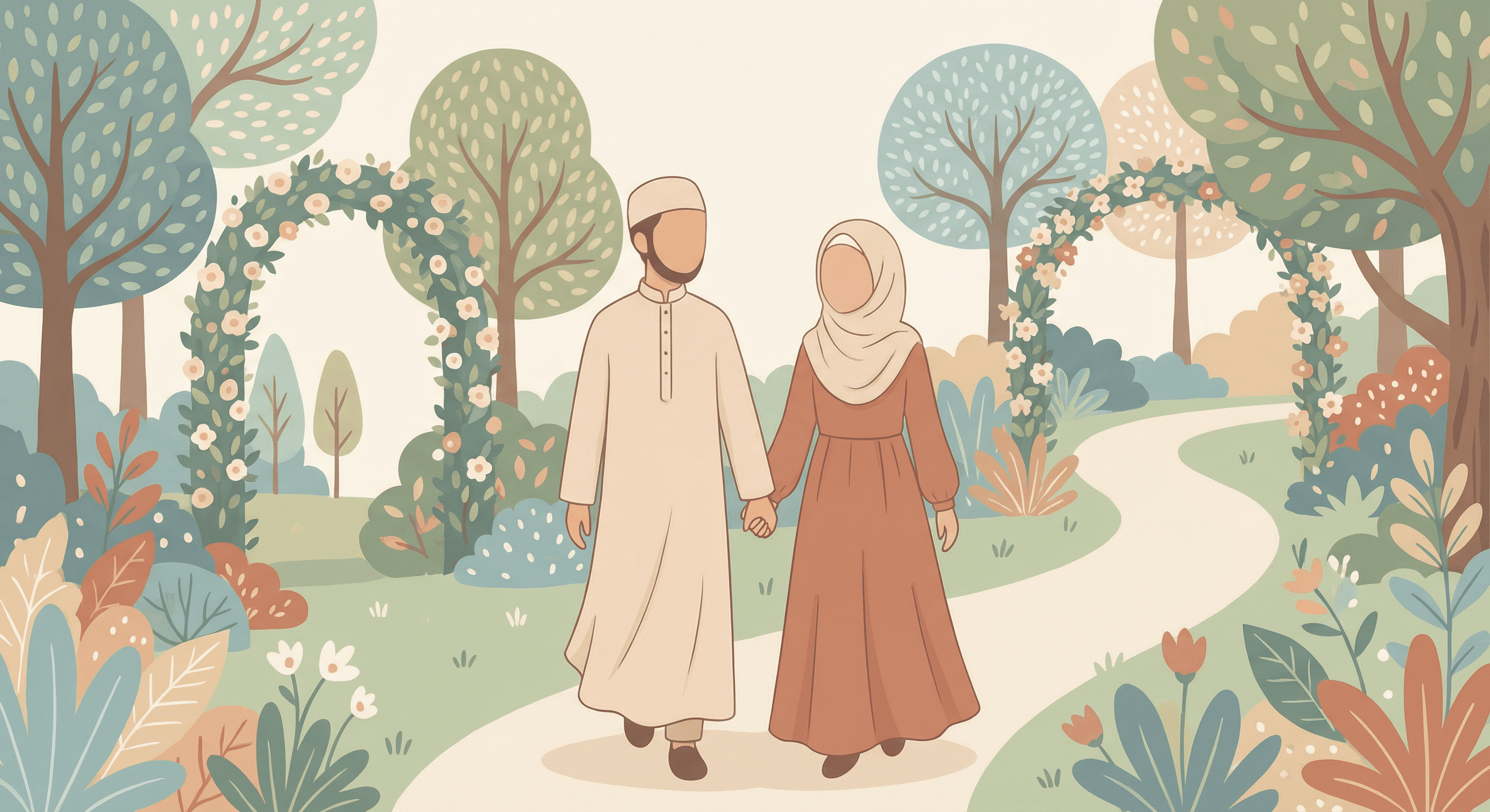 Muslim couple in a garden